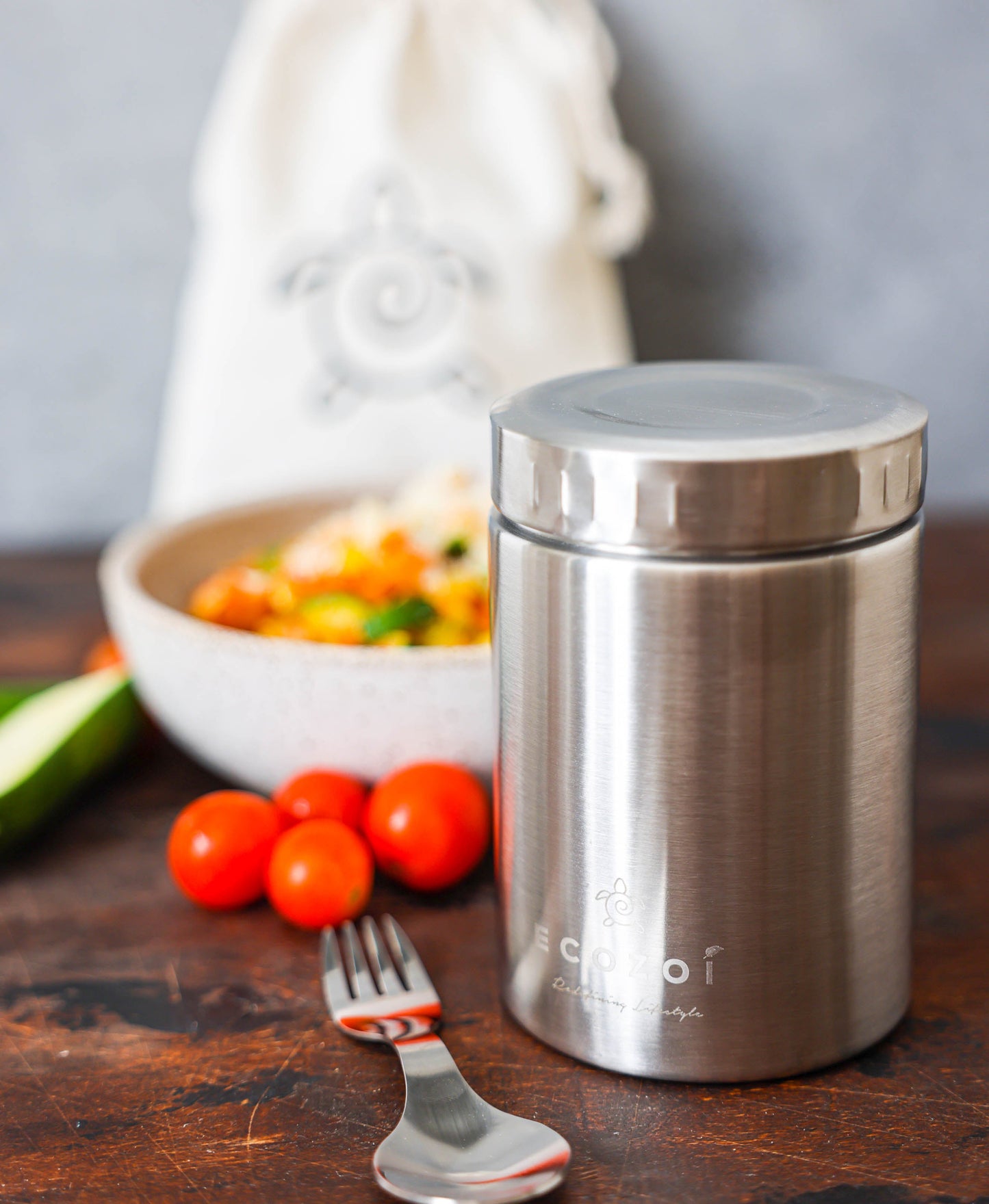 Ecozoi Stainless Steel Thermos Food Jar, Insulated Container with Spork and Lunch Bag, 17 oz