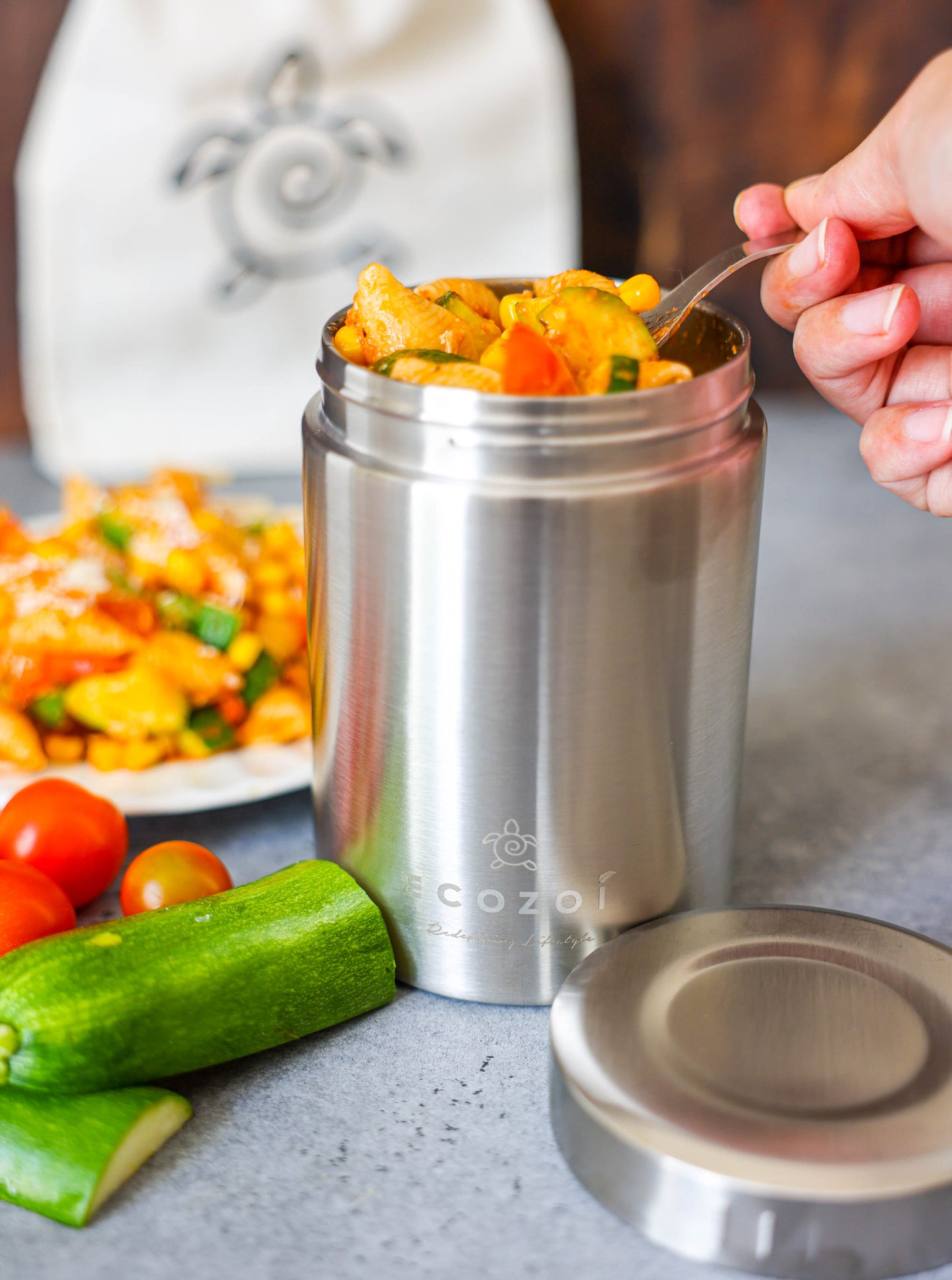 Ecozoi Stainless Steel Thermos Food Jar, Insulated Container with Spork and Lunch Bag, 17 oz