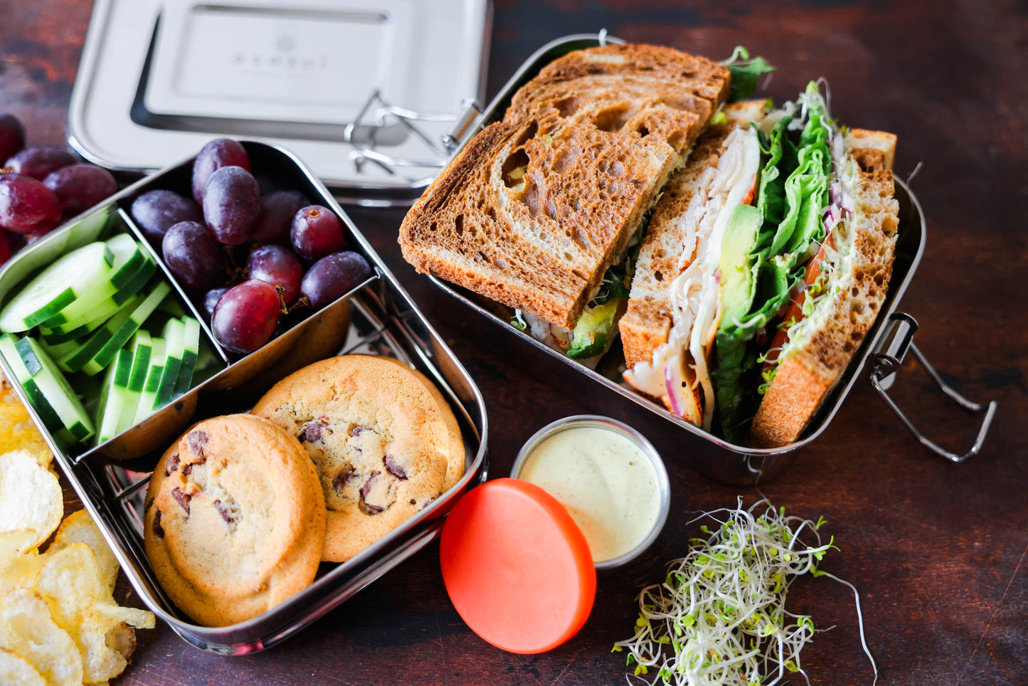 Ecozoi Stainless Steel Bento Lunch Box for Kids and Adults, 3 Compartment, 2 Tier Leak Proof, 60 oz