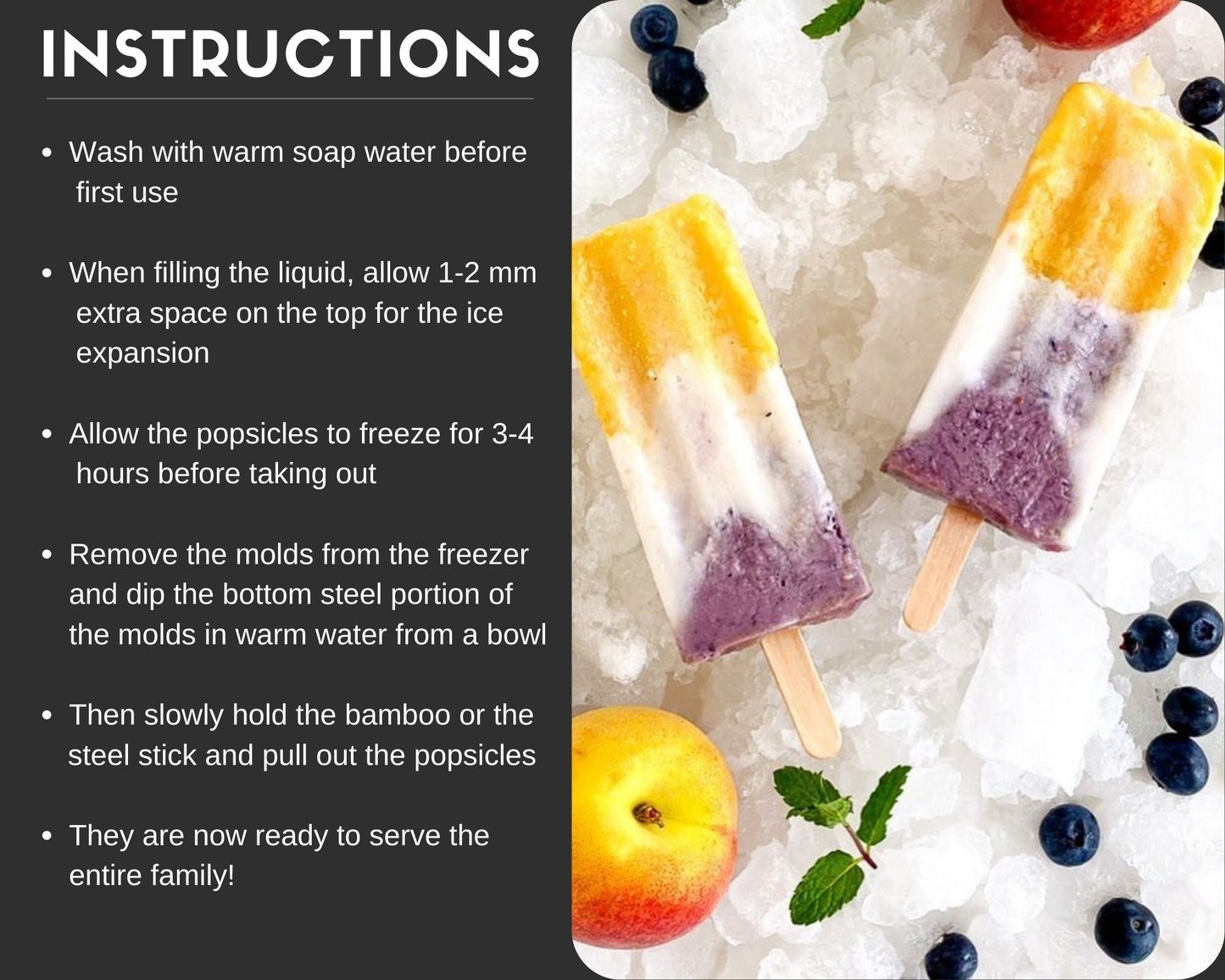 Ecozoi Stainless Steel Ice Pop Molds, Square Shape with Reusable Bamboo Sticks
