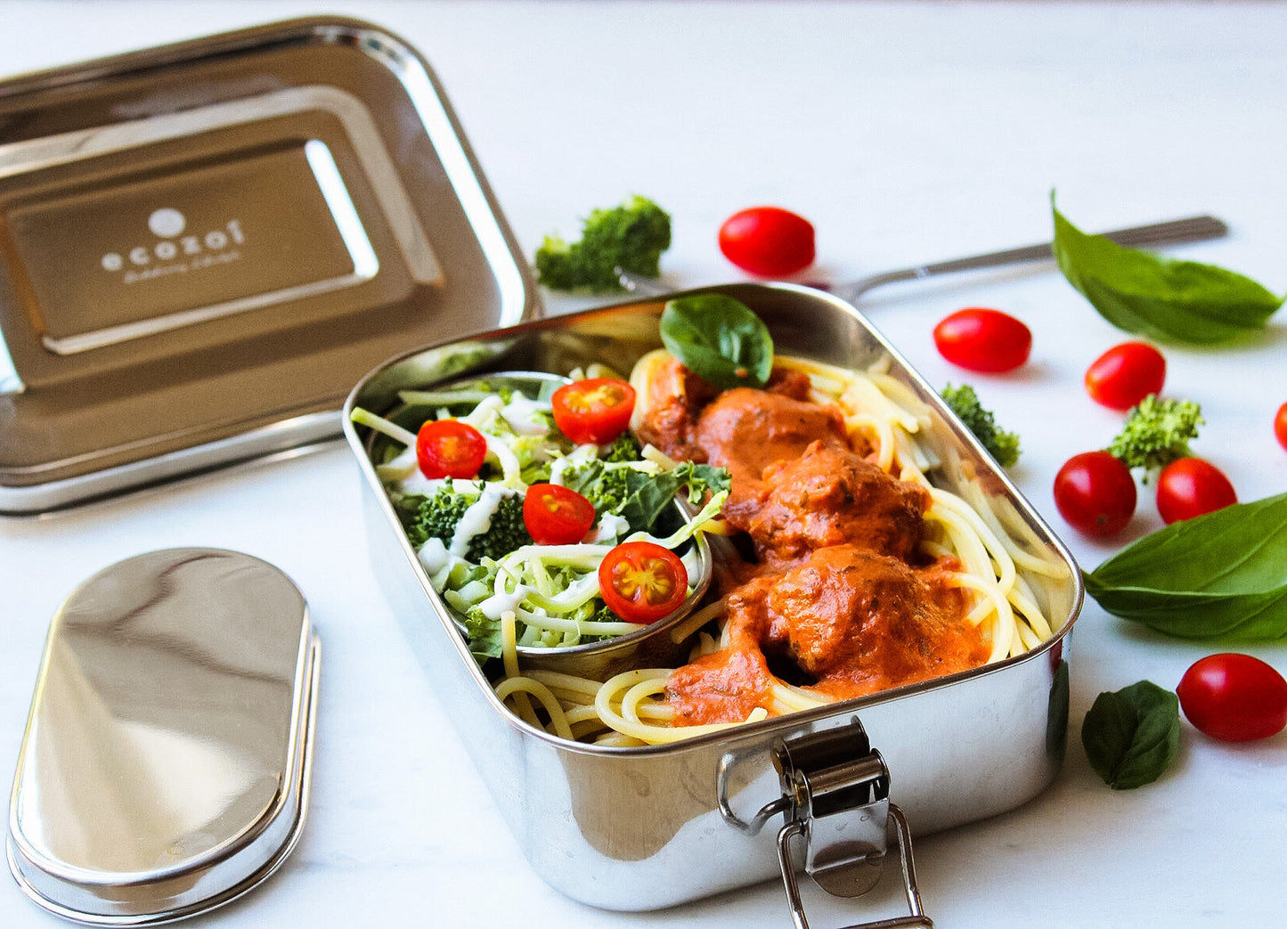 Ecozoi Stainless Steel Lunch Box for Kids and Adults, Solid Print, 1 Tier Leak Proof, 24 oz