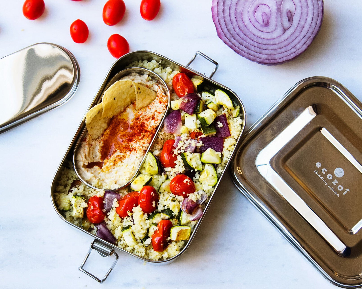 Ecozoi Stainless Steel Lunch Box for Kids and Adults, Solid Print, 1 Tier Leak Proof, 24 oz