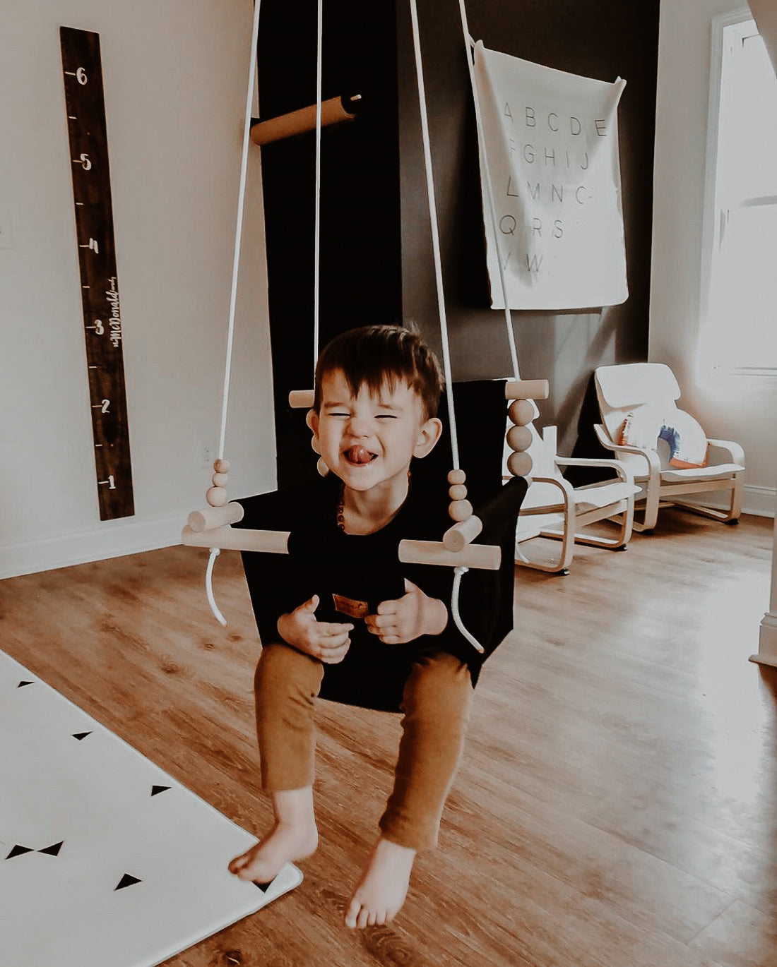 Indoor Cotton High Back Baby Swing-Peppercorn
