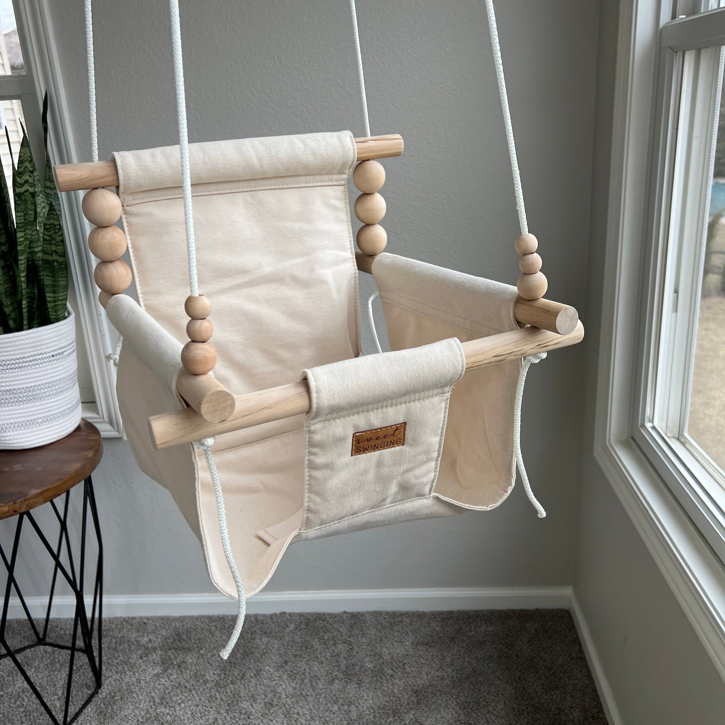 Indoor Cotton High Back Baby & Toddler Swing-Vanilla