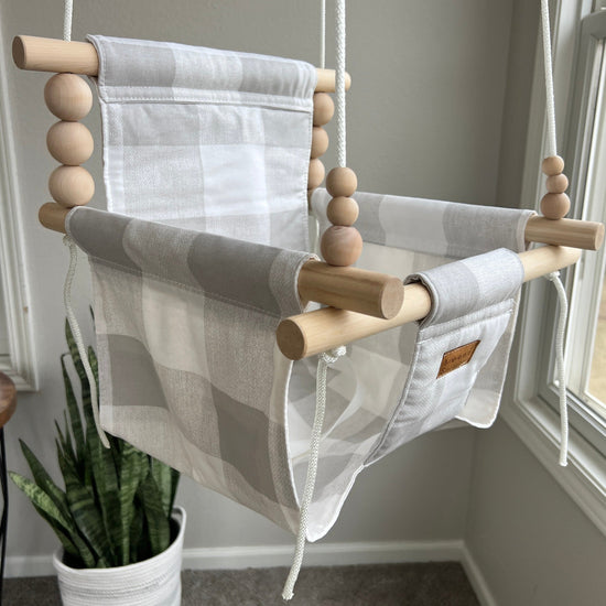 Indoor High Back Cotton Baby & Toddler Swing-French Gray Buffalo Check