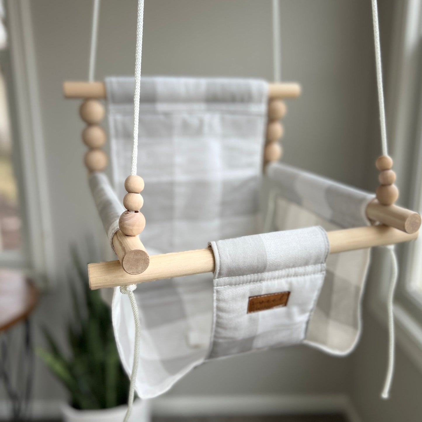 Indoor High Back Cotton Baby & Toddler Swing-French Gray Buffalo Check