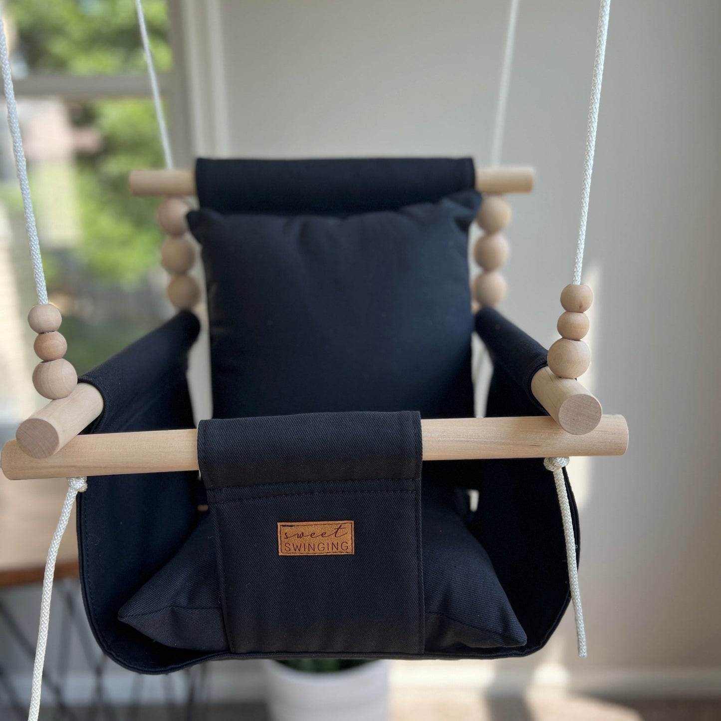 Indoor Cotton High Back Baby Swing-Peppercorn