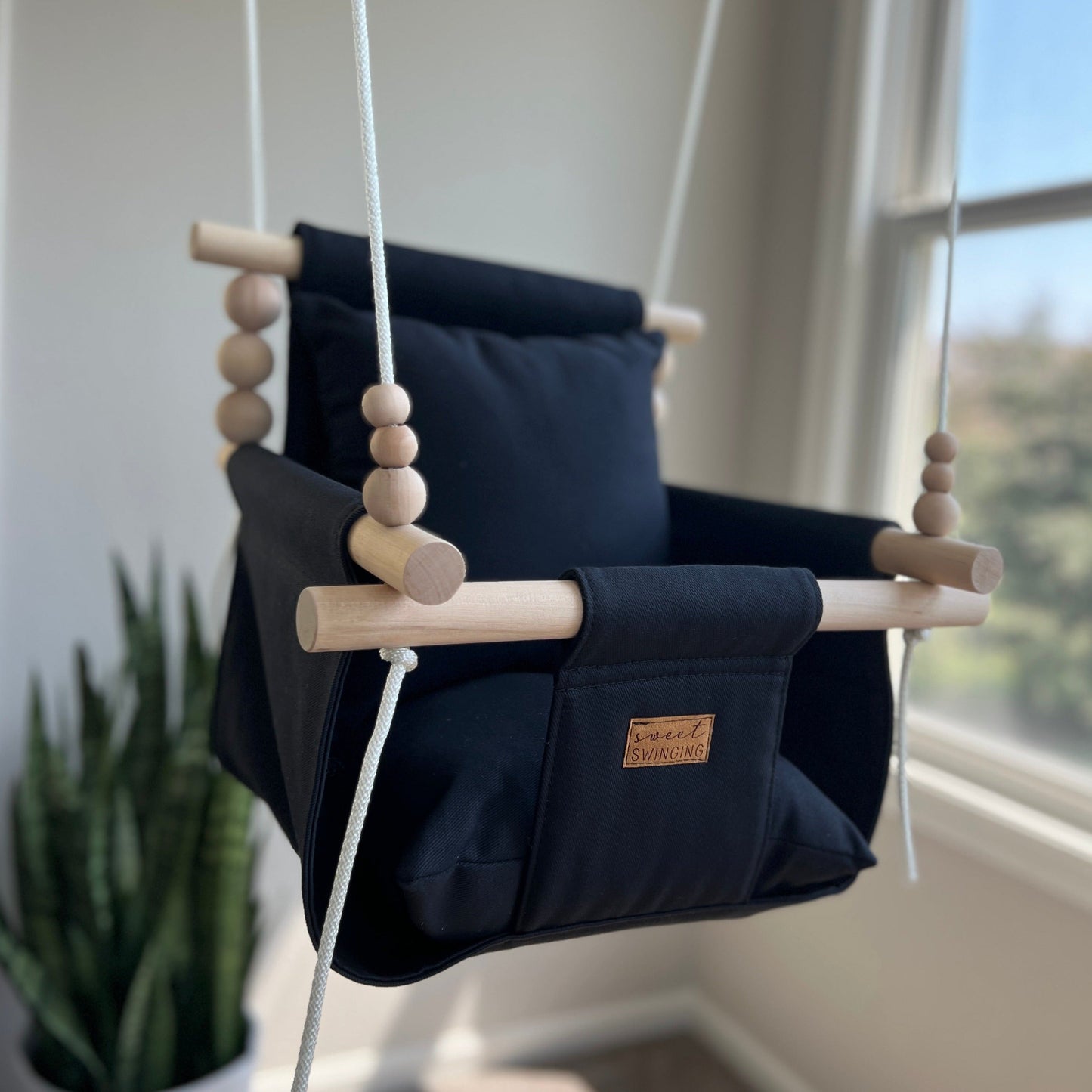 Indoor Cotton High Back Baby Swing-Peppercorn