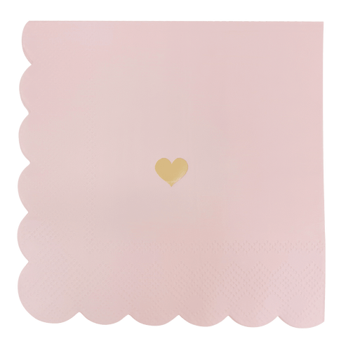 Pink with Gold Heart Cocktail Napkins