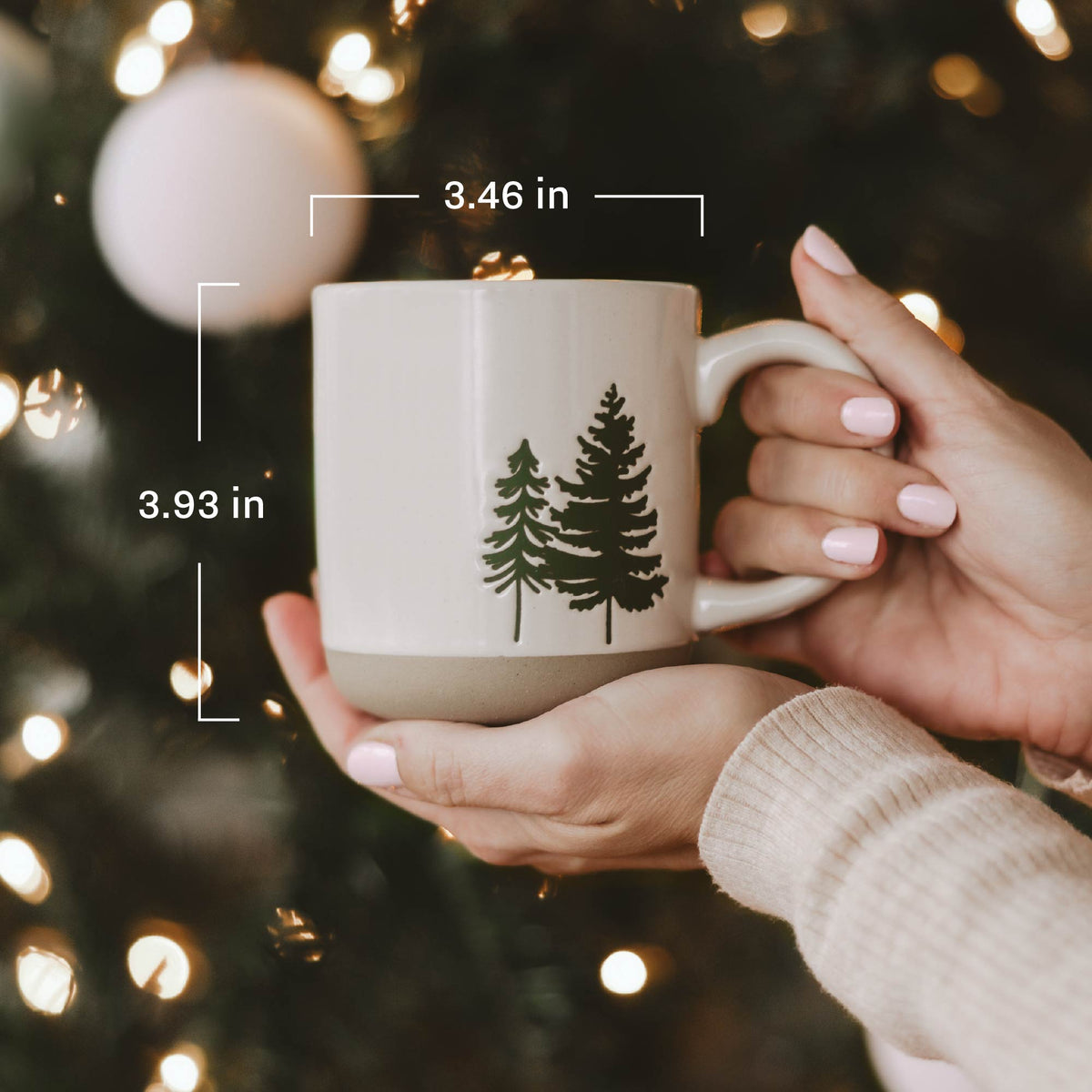 Green Trees 14 oz Cream Stoneware Coffee Mug