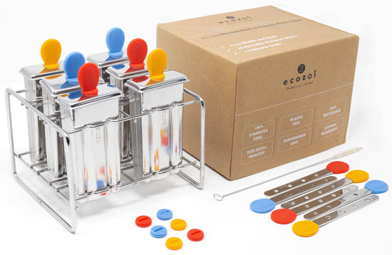 Ecozoi Stainless Steel Ice Pop Molds and Rack, Ice Cream Molds with Reusable Stainless Steel Sticks