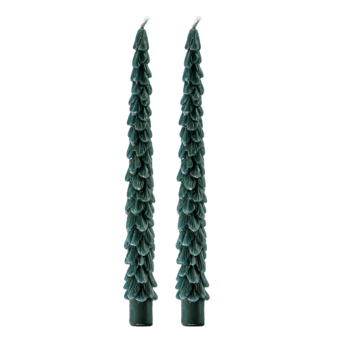 Green Tree Taper Candles - Set of 2