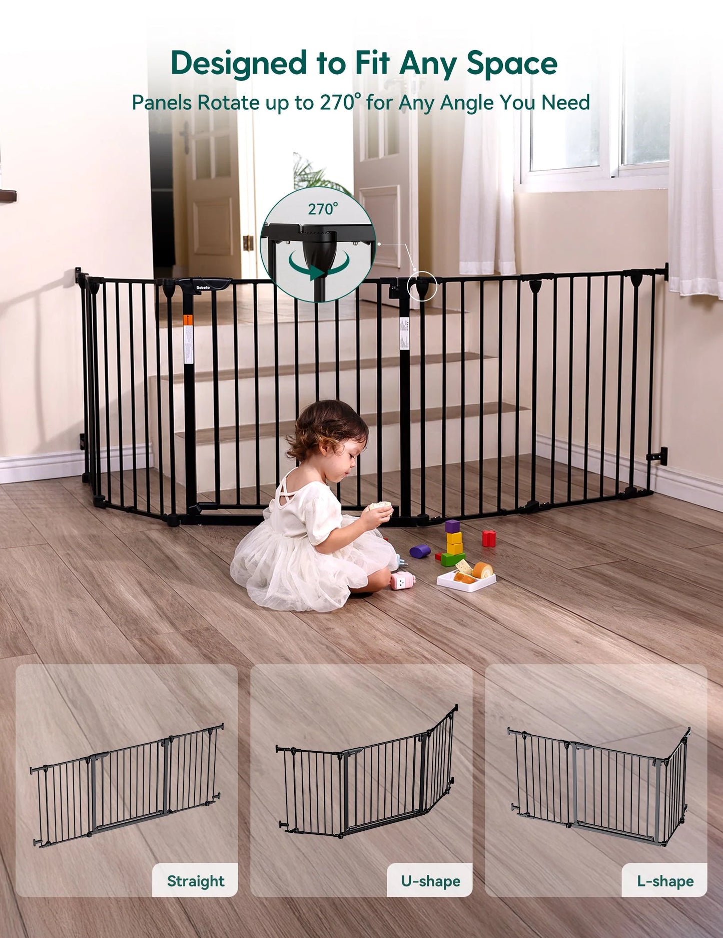 AdaptiZone | Extra Wide Multi-Purpose Safety Gate for Irregular Spaces(72''-104'')