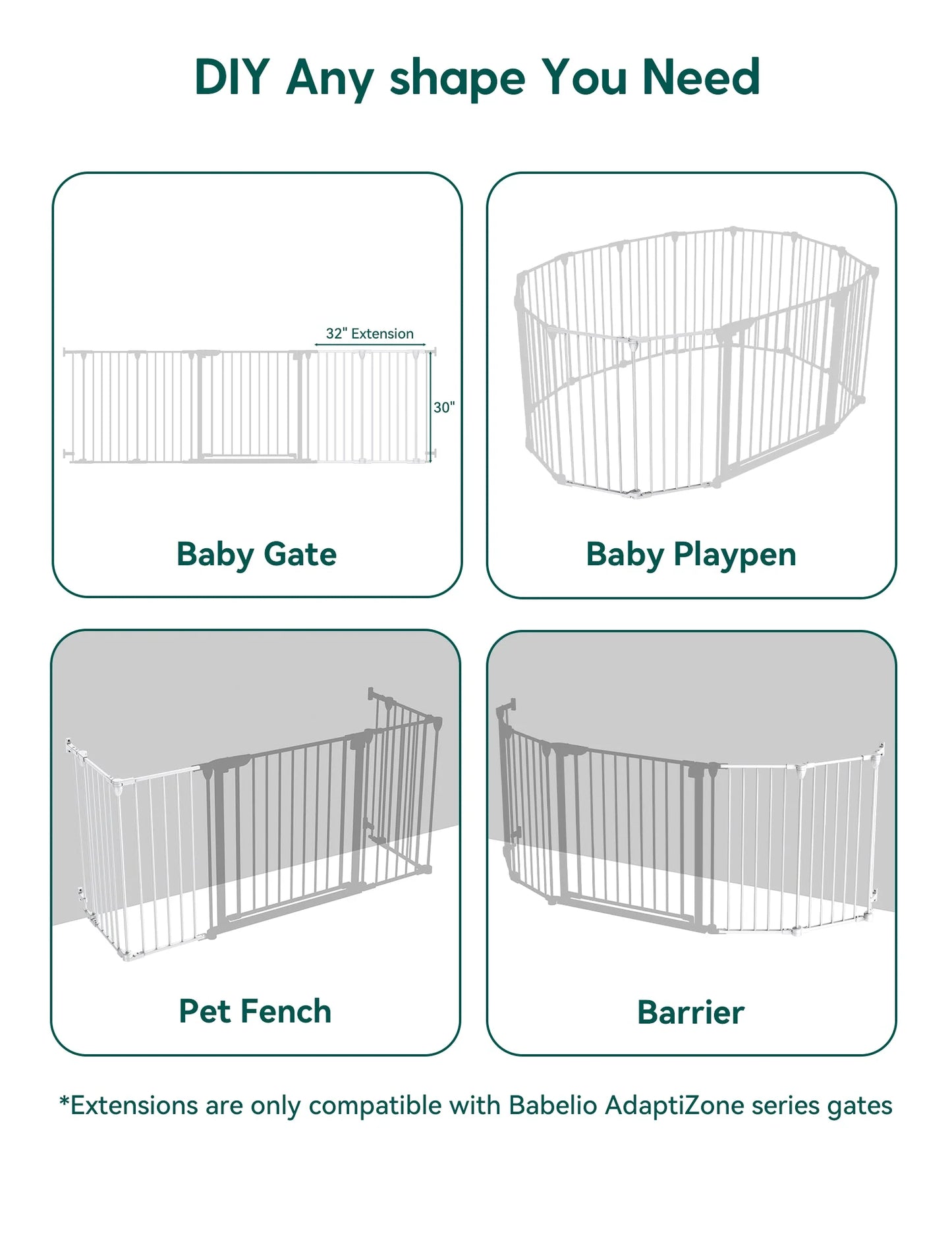 AdaptiZone | Extra Wide Multi-Purpose Safety Gate for Irregular Spaces(72''-104'')