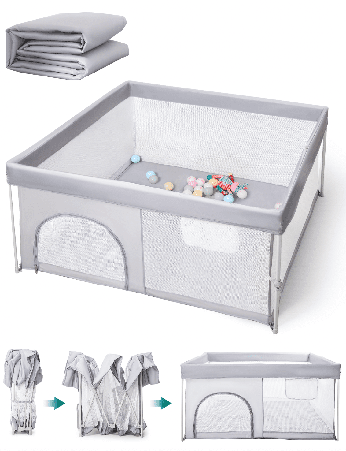 Babelio Baby Playpen | Hassle-Free 2-Step Folding, Safe and Sturdy for Indoor & Outdoor Use