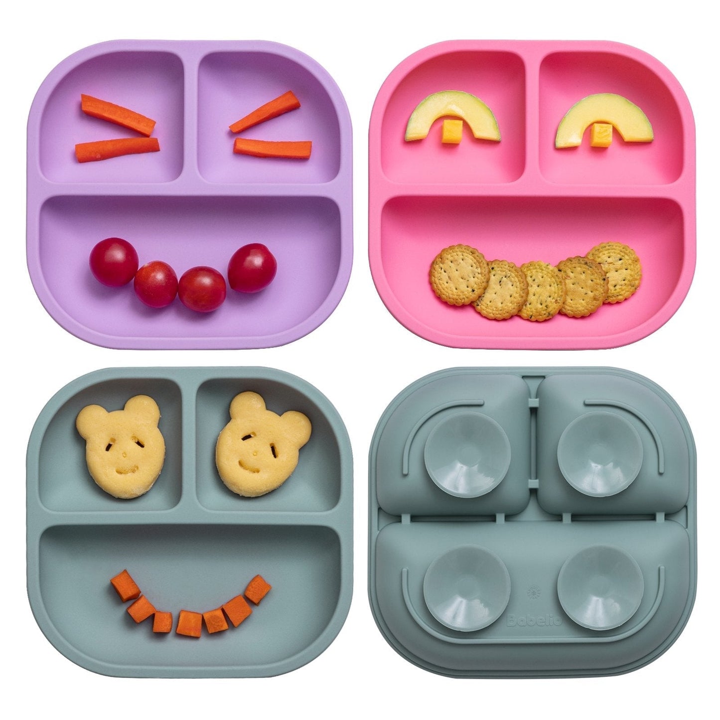 Babelio New Basics Suction Plates for Baby and Toddler - 3 Pack with Powerful 4-Cup Suction
