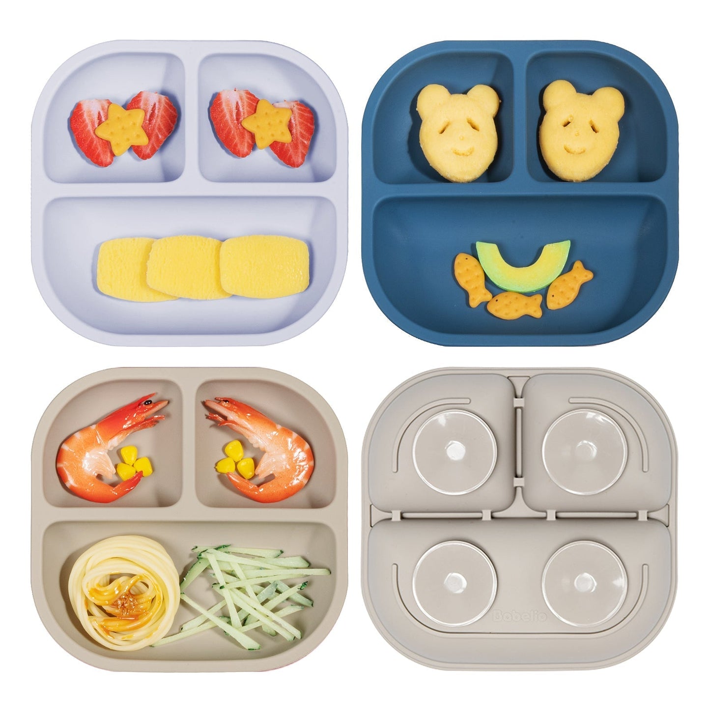 Babelio New Basics Suction Plates for Baby and Toddler - 3 Pack with Powerful 4-Cup Suction