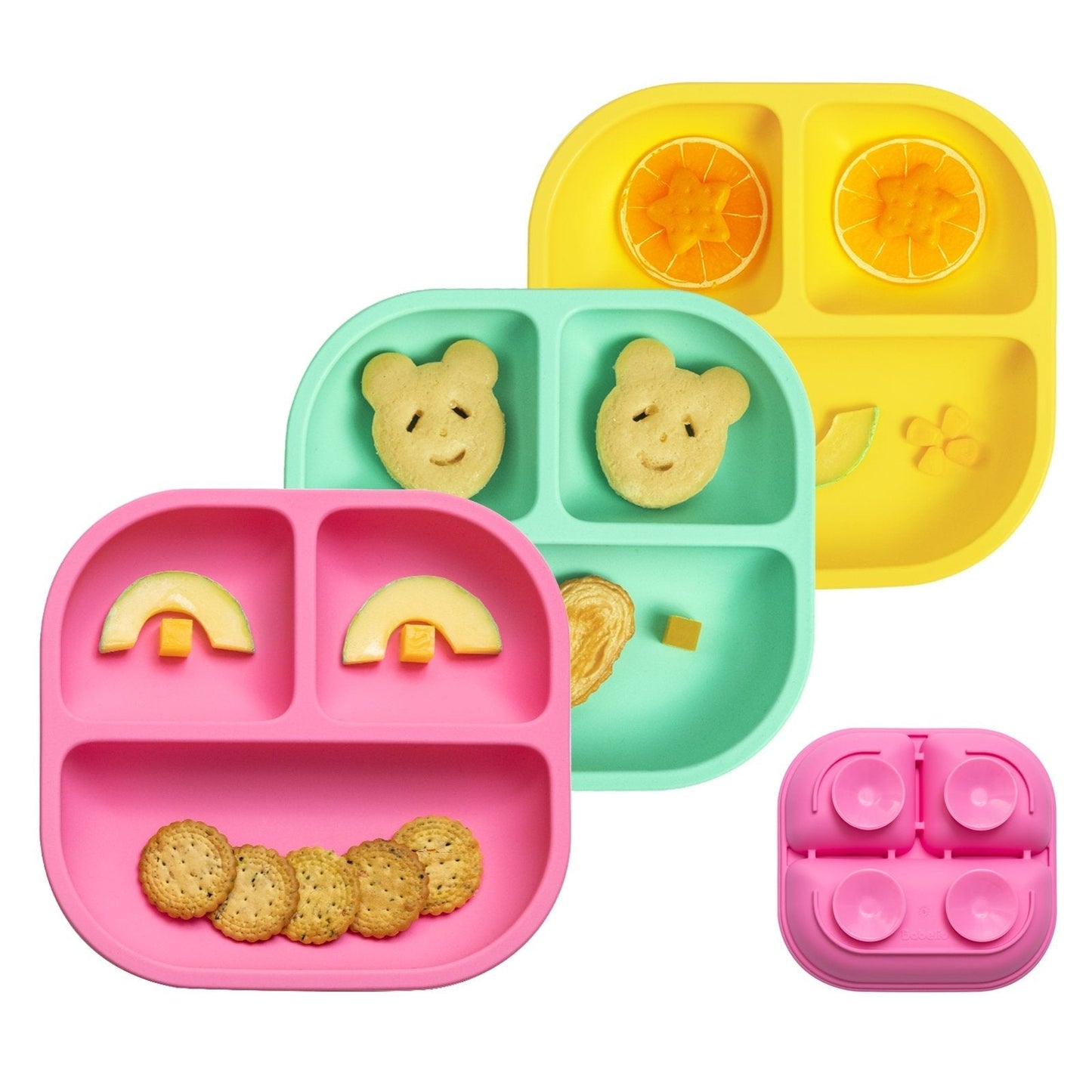 Babelio New Basics Suction Plates for Baby and Toddler - 3 Pack with Powerful 4-Cup Suction
