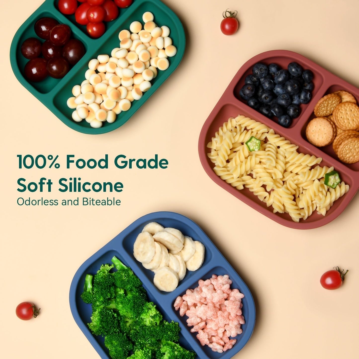 Babelio New Basics Suction Plates for Baby and Toddler - 3 Pack with Powerful 4-Cup Suction