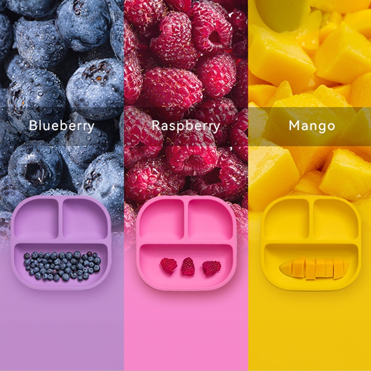 Babelio New Basics Suction Plates for Baby and Toddler - 3 Pack with Powerful 4-Cup Suction