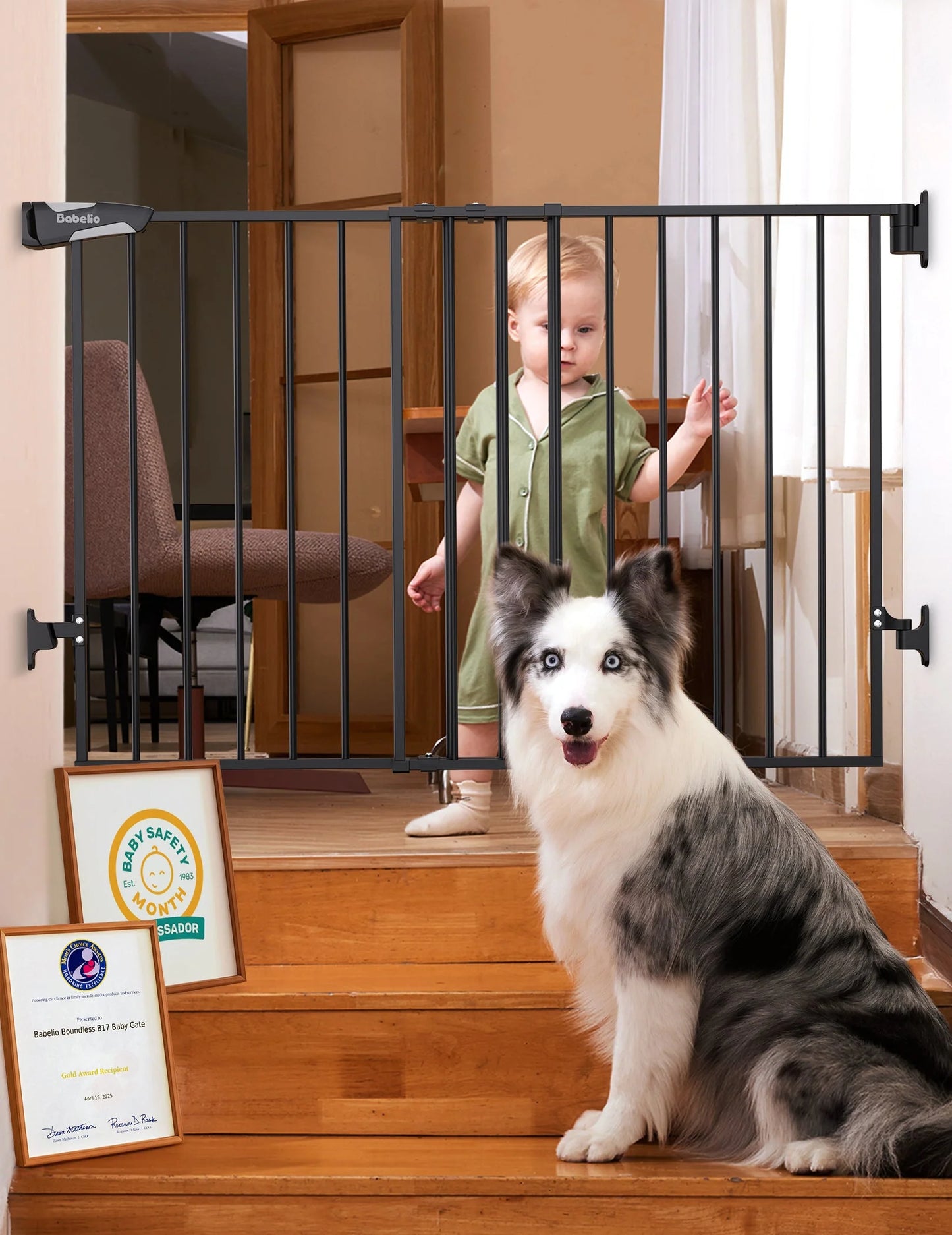 Boundless B17 | No-Trip Hardware Mounted Baby Gates for Stairs