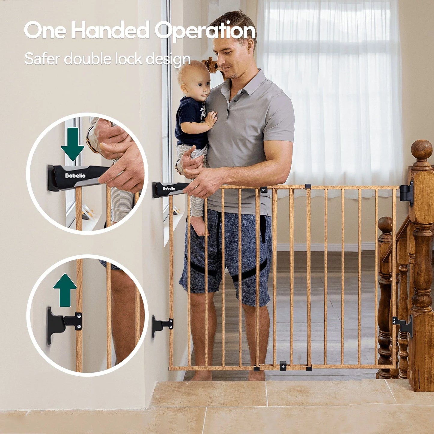 Boundless B17 Wood Pattern | Safety Baby Gate for Stairs
