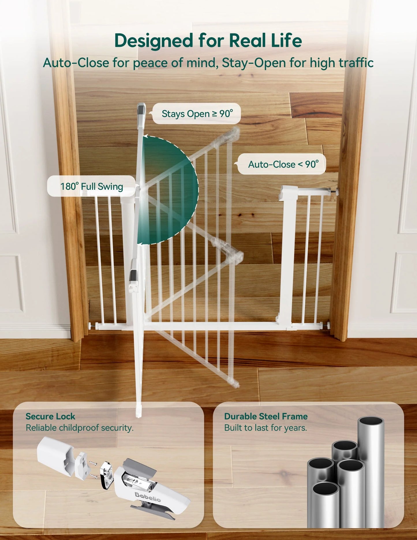 PressGuard P7 | Expandable Baby Gate Pressure Mounted Fits Standard to Wide