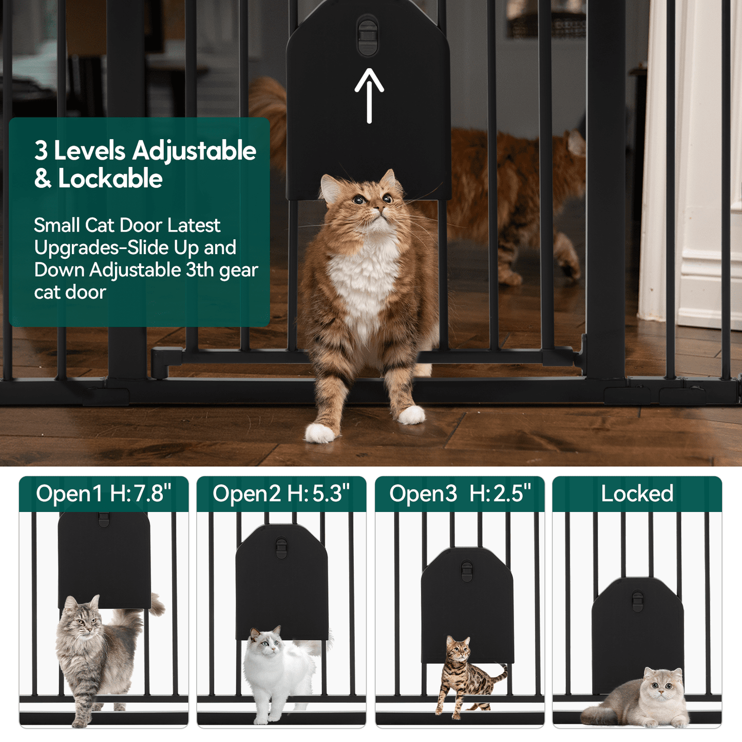 CatPrivilege A7 | Adjustable Safety Gate with Lockable Pet Door