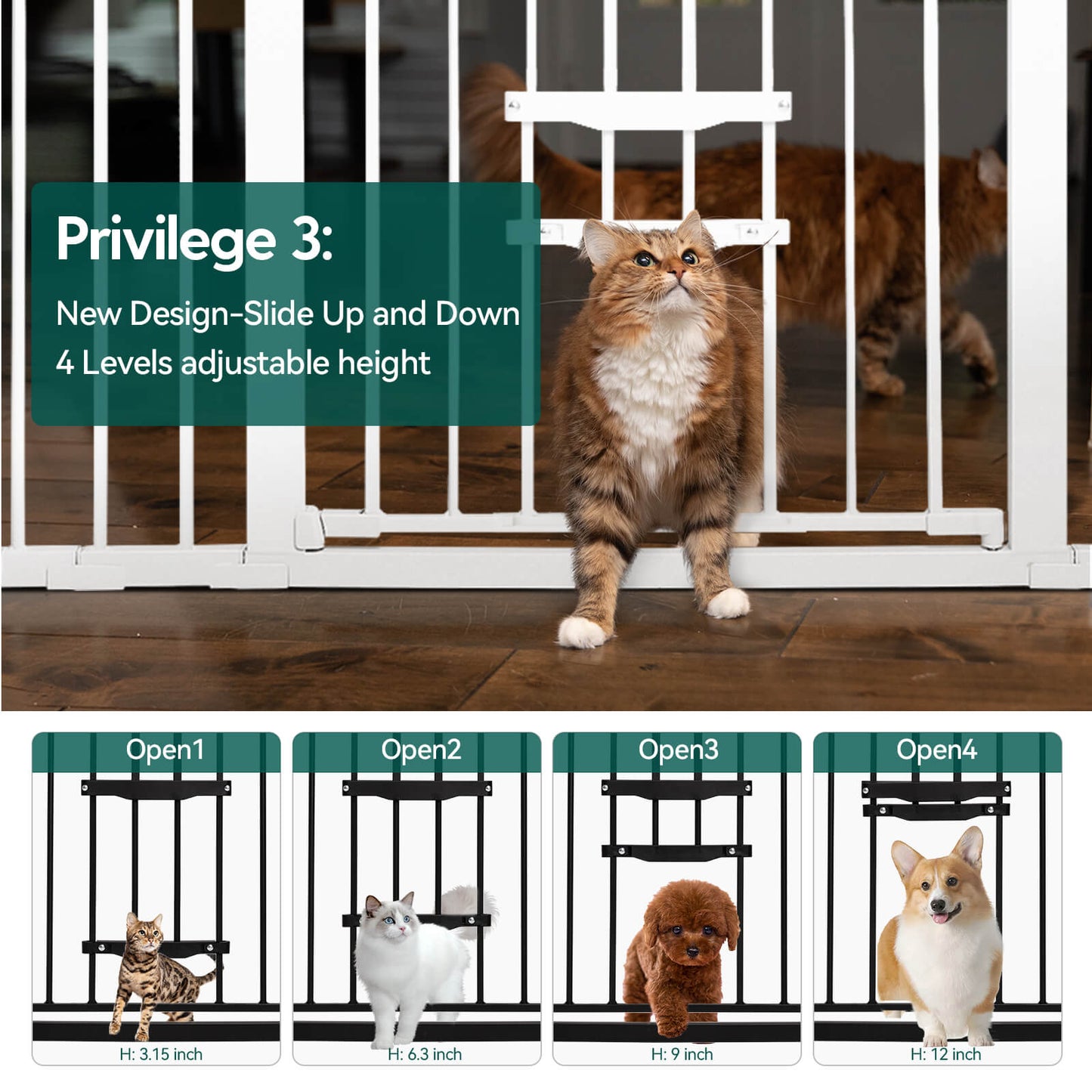 CatPrivilege F7 | Large Sliding Pet Door Baby Gate for Cats and Dogs