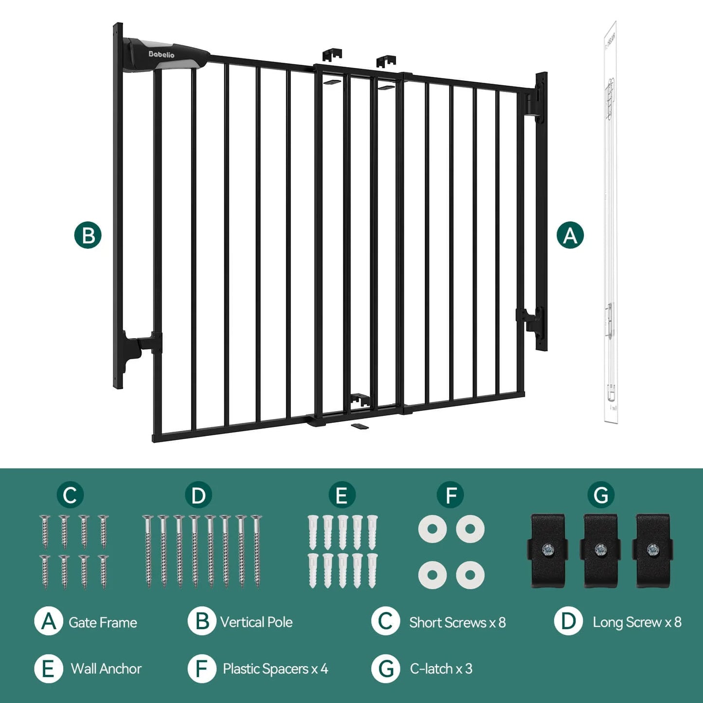 Boundless D8 | No Bottom Bar Baby Gate for Stairs