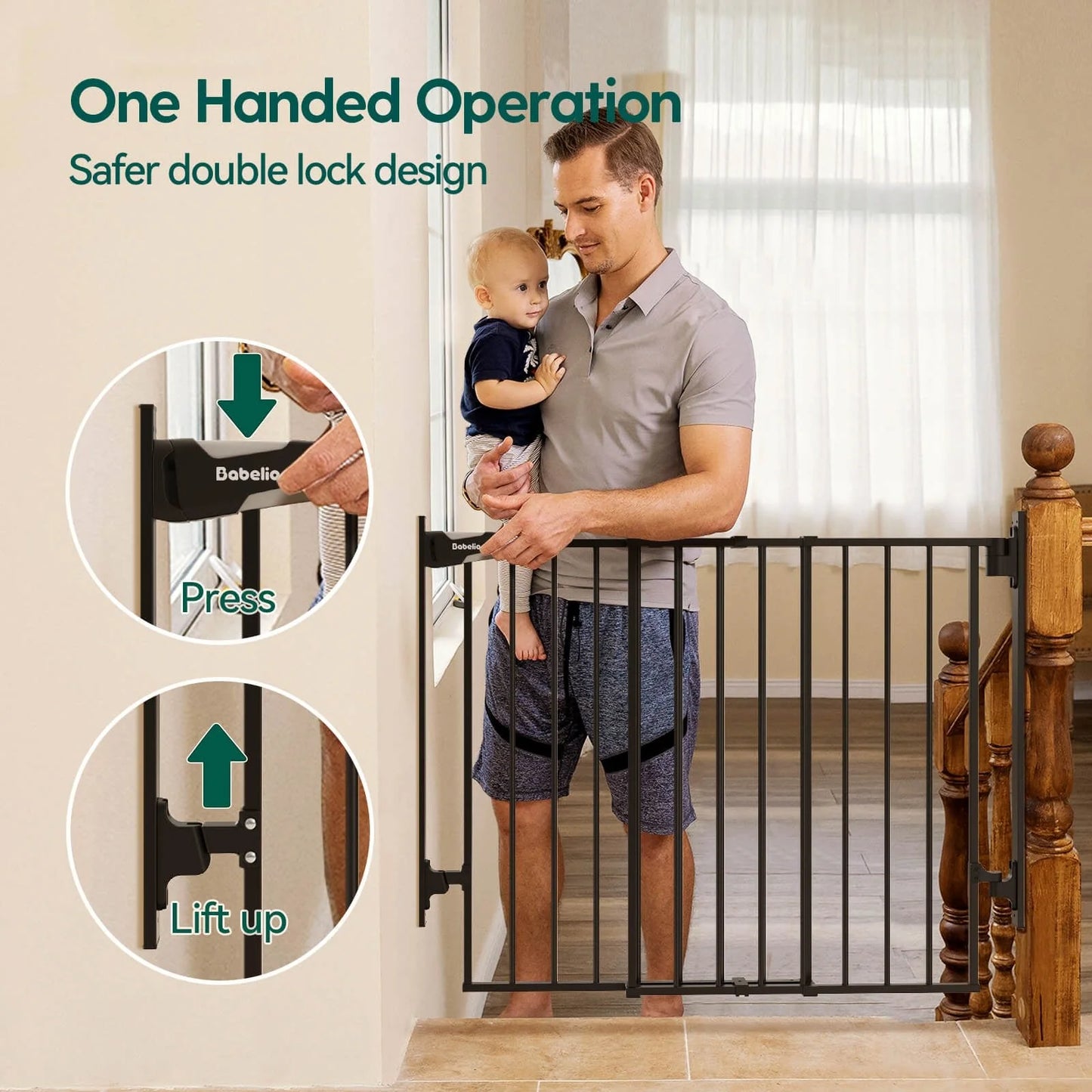 Boundless D8 | No Bottom Bar Baby Gate for Stairs