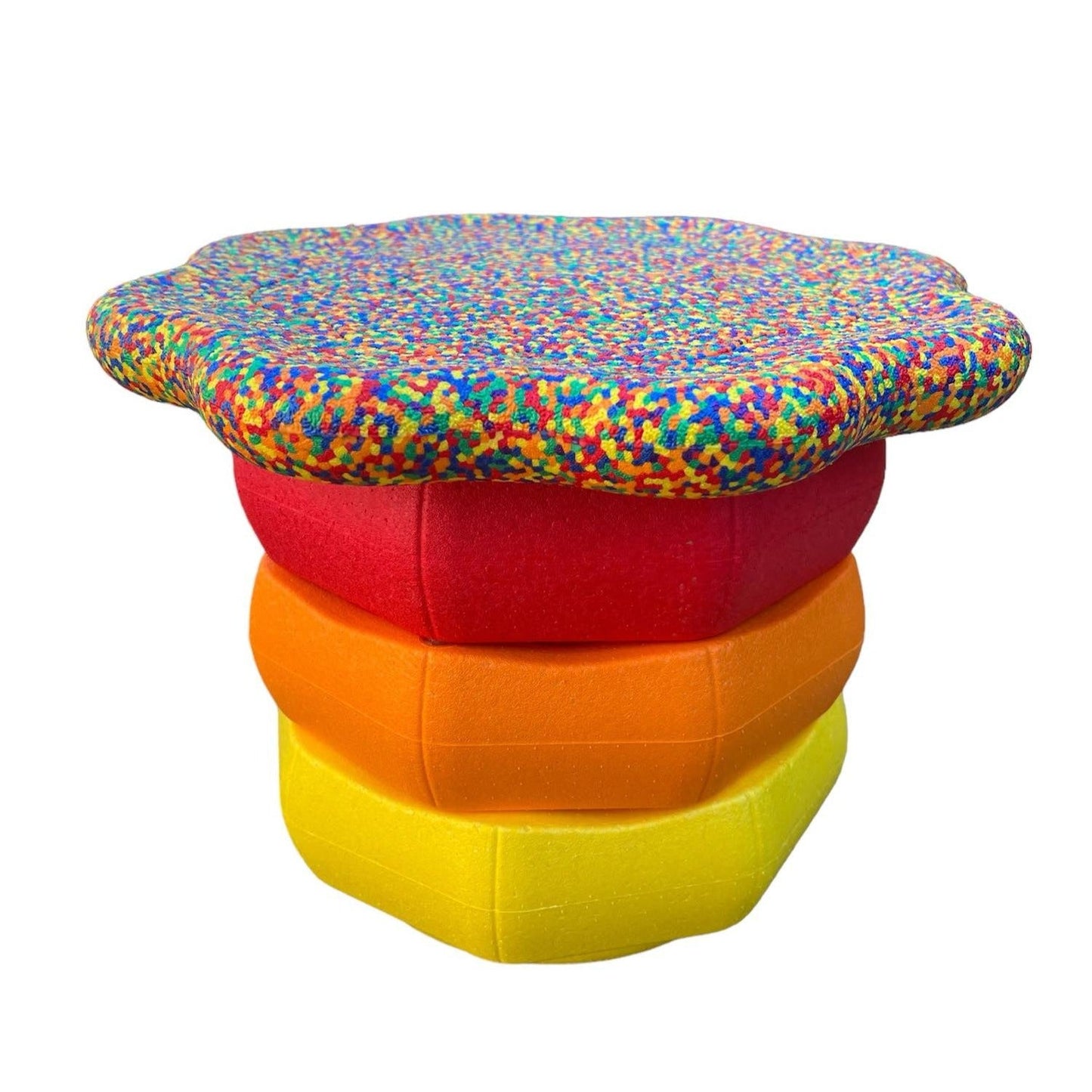 Flower-shaped Balance Board for Stepping Stones in Rainbow Confetti
