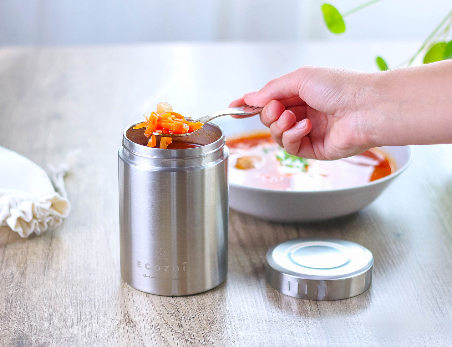 Ecozoi Stainless Steel Thermos Food Jar, Insulated Container with Spork and Lunch Bag, 17 oz