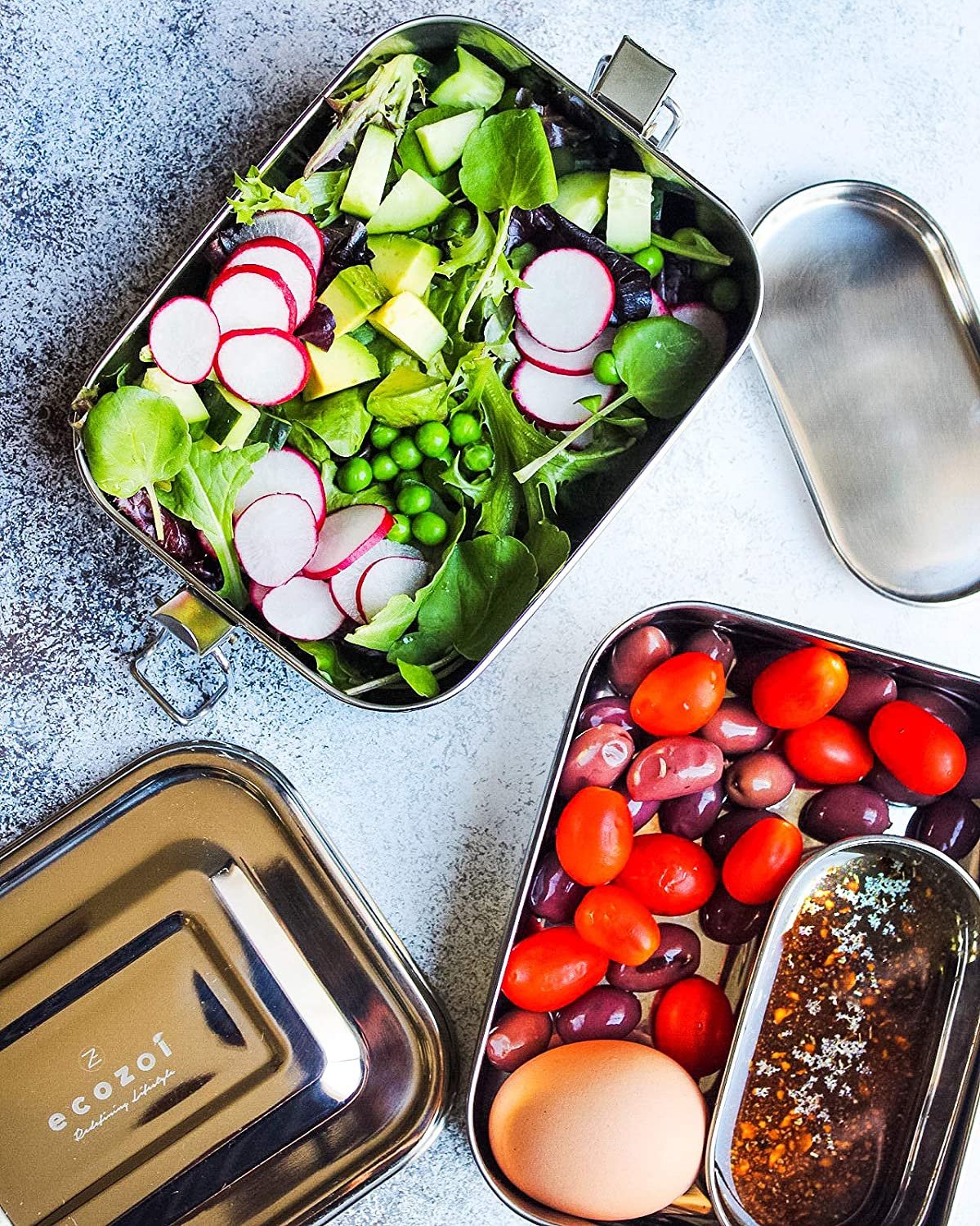Ecozoi Stainless Steel Bento Lunch Box for Kids and Adults, 2 Tier Leak Proof, 60 oz