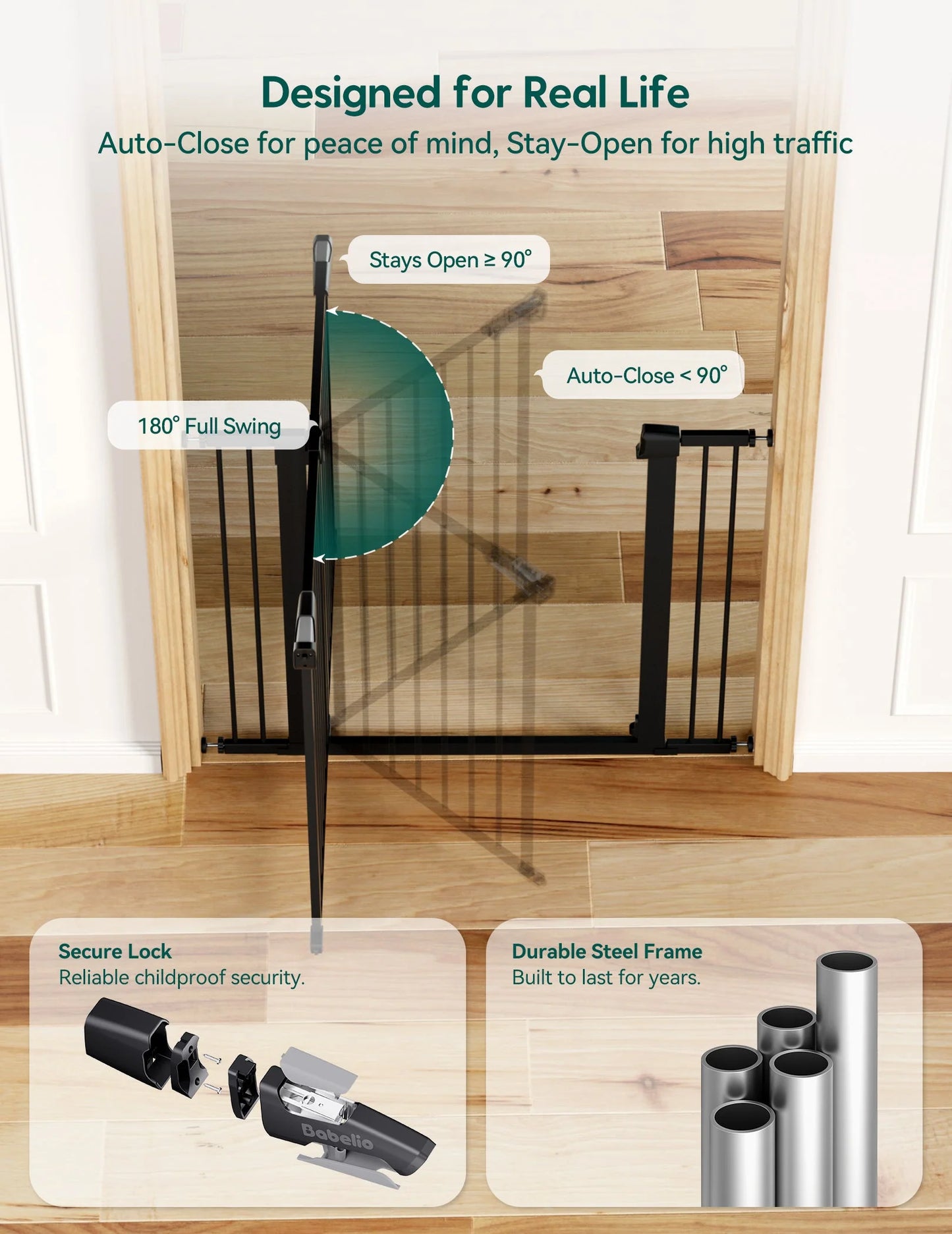 PressGuard C5 | Pressure Mounted Tall Baby Gate Fits Narrow to Standard Doorways