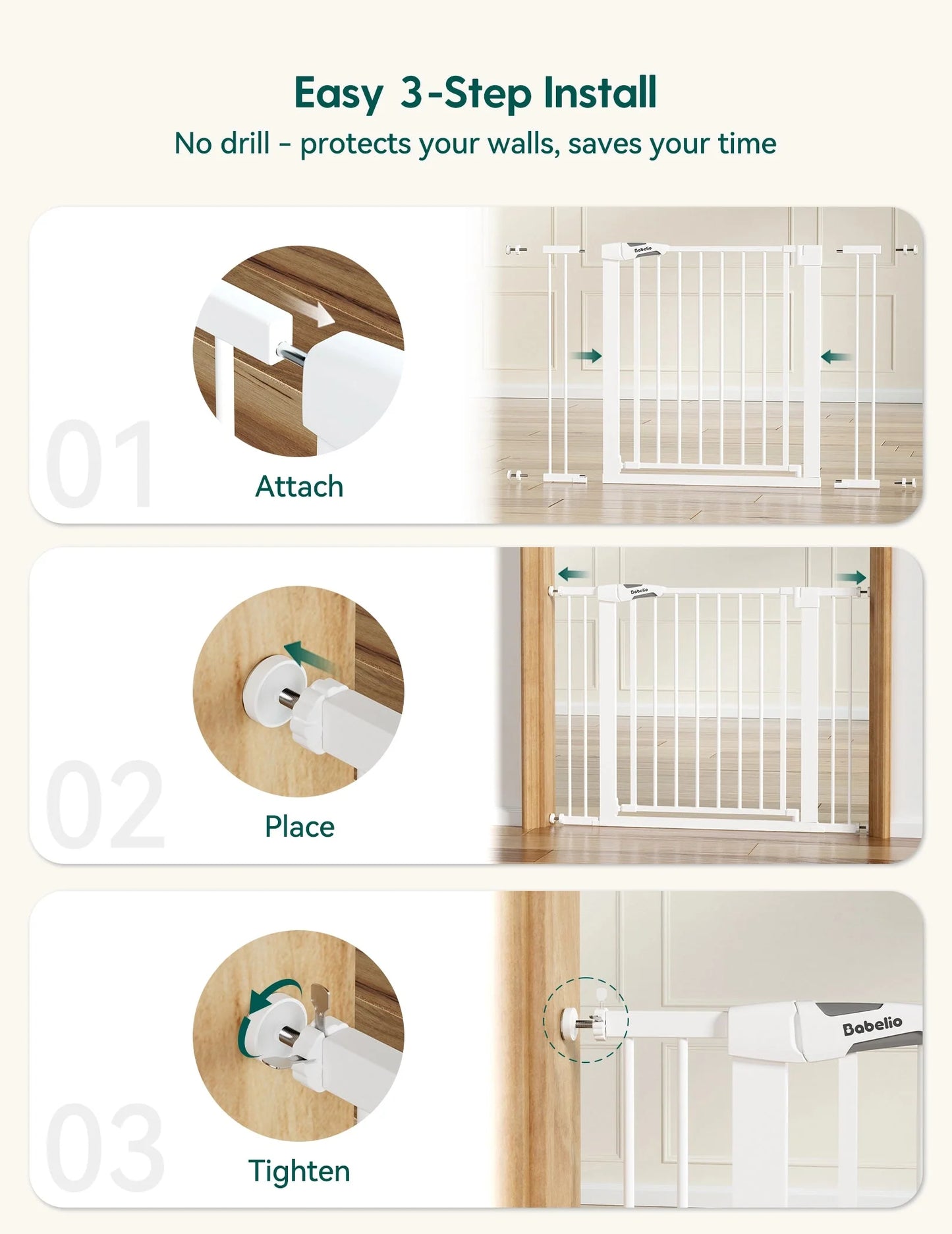 PressGuard P7 | Expandable Baby Gate Pressure Mounted Fits Standard to Wide