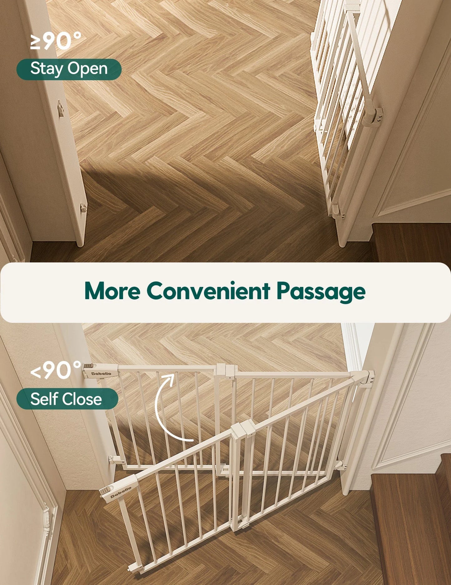 Boundless S12 | Ultra-Stable No Bottom Bar Baby Gate for Stairs