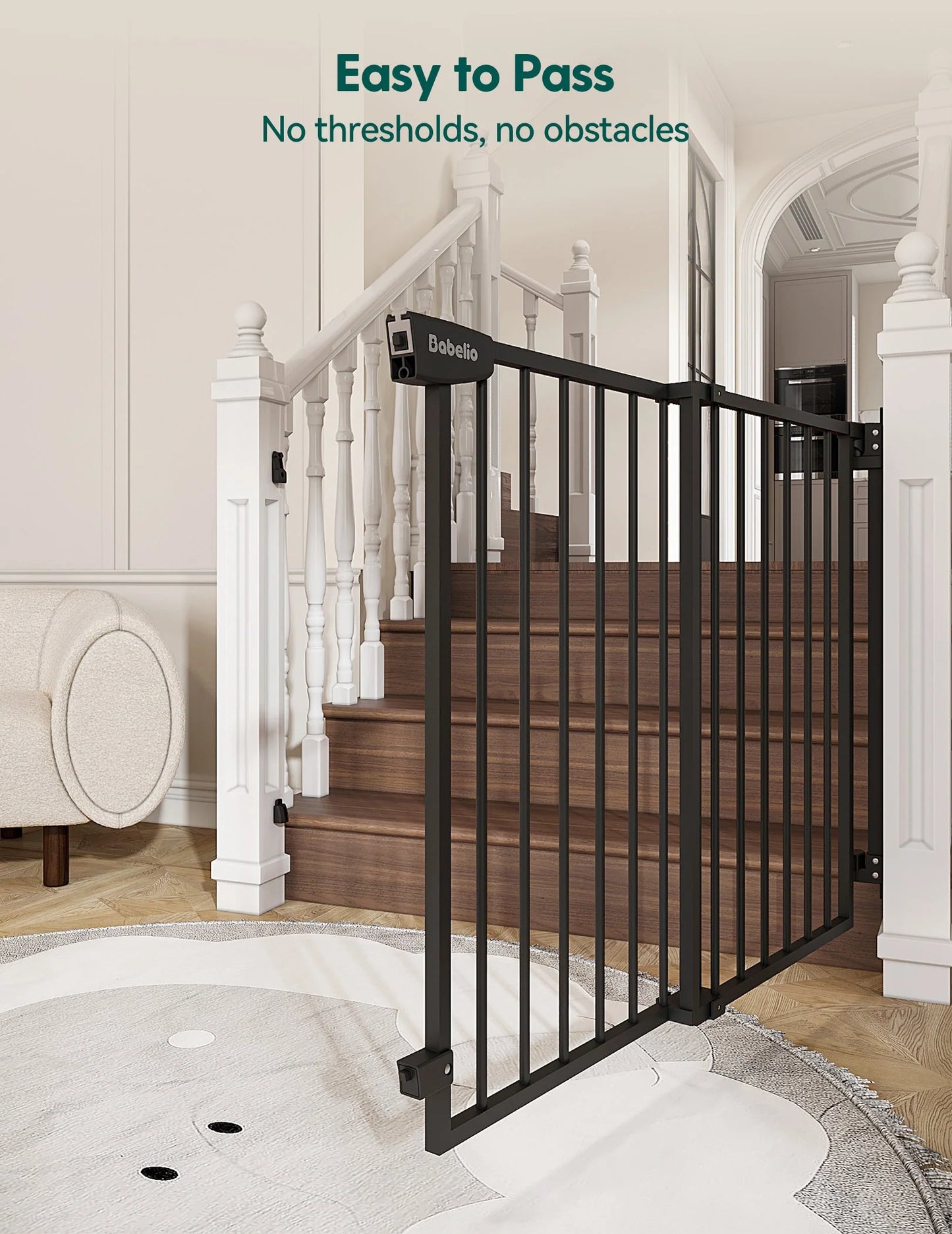Boundless S12 | Ultra-Stable No Bottom Bar Baby Gate for Stairs