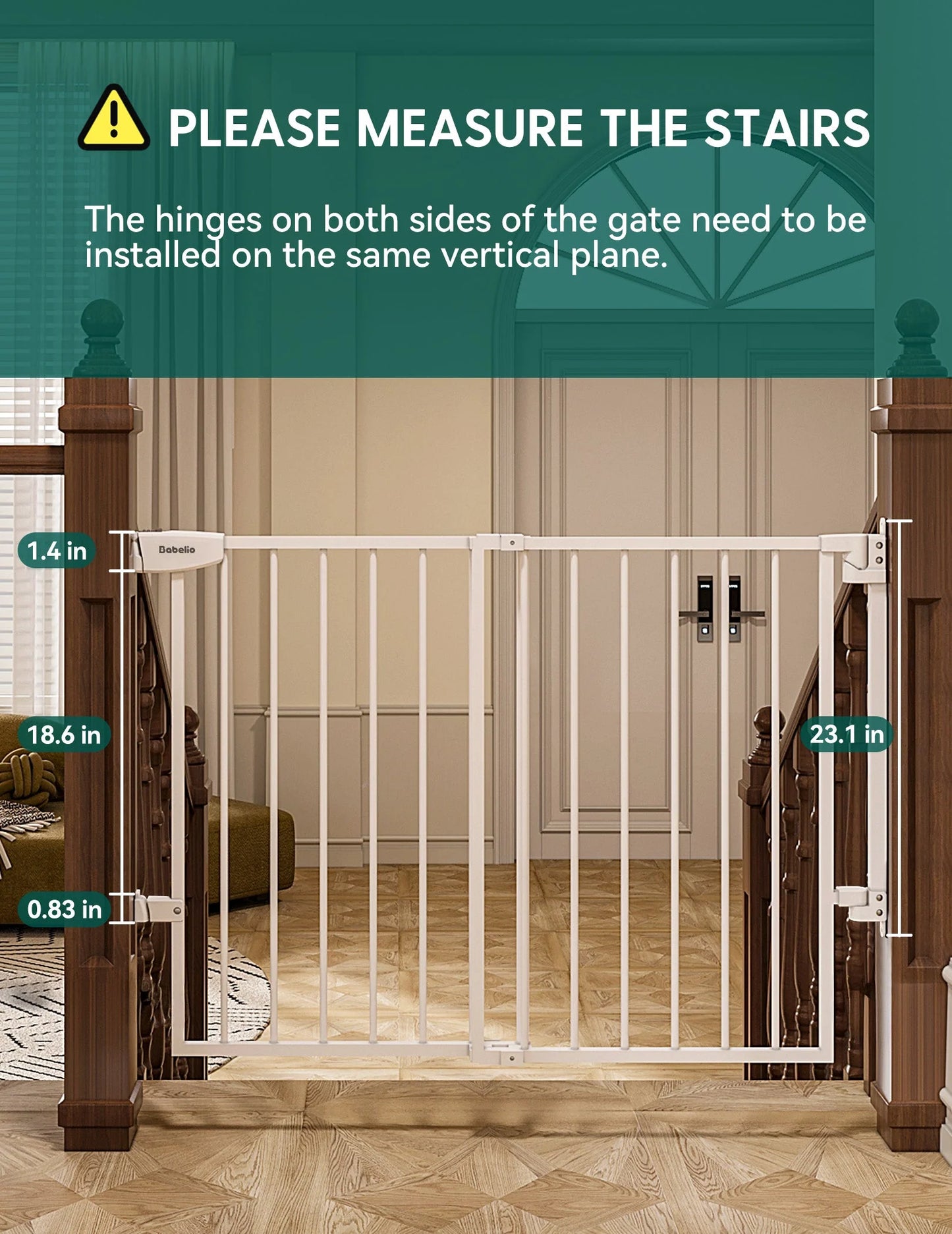 Boundless S12 | Ultra-Stable No Bottom Bar Baby Gate for Stairs