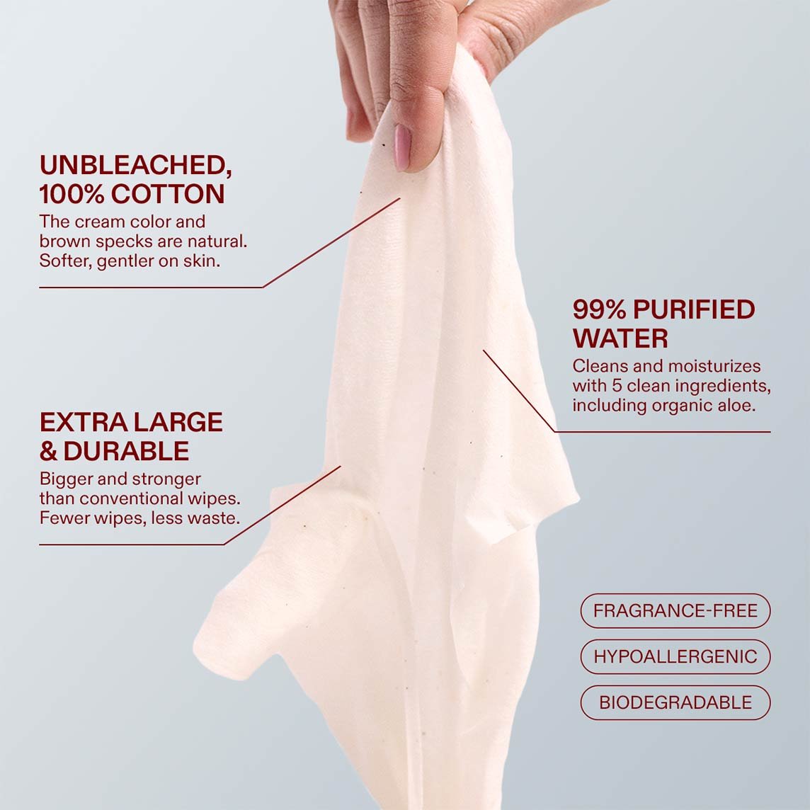 UNBLEACHED, 100% COTTON WATER WIPES. 10 POCKET WIPES