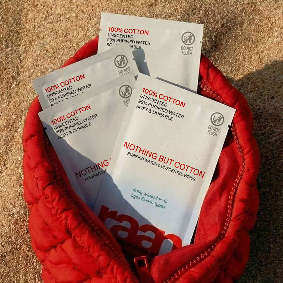 UNBLEACHED, 100% COTTON WATER WIPES. 10 POCKET WIPES
