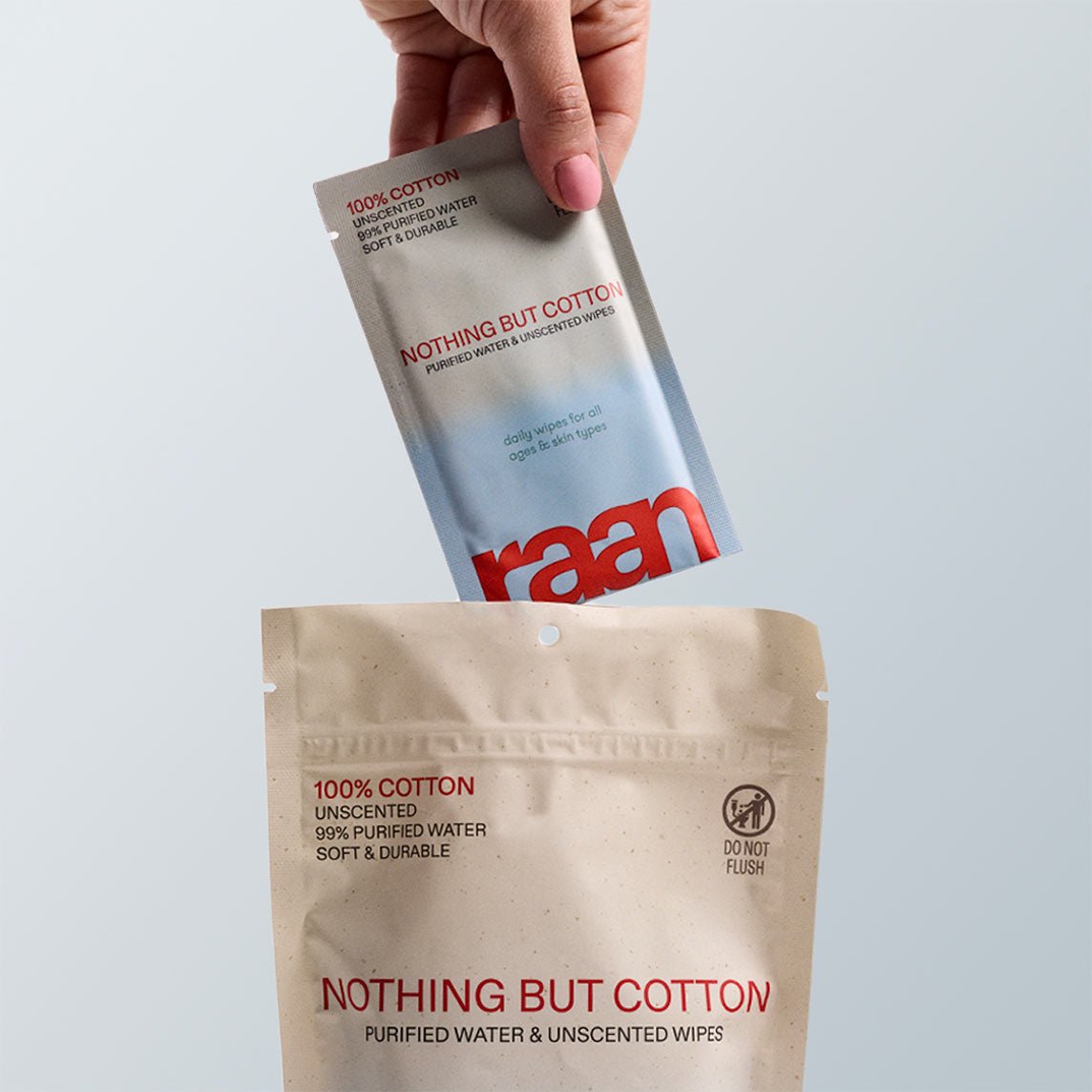 UNBLEACHED, 100% COTTON WATER WIPES. 10 POCKET WIPES