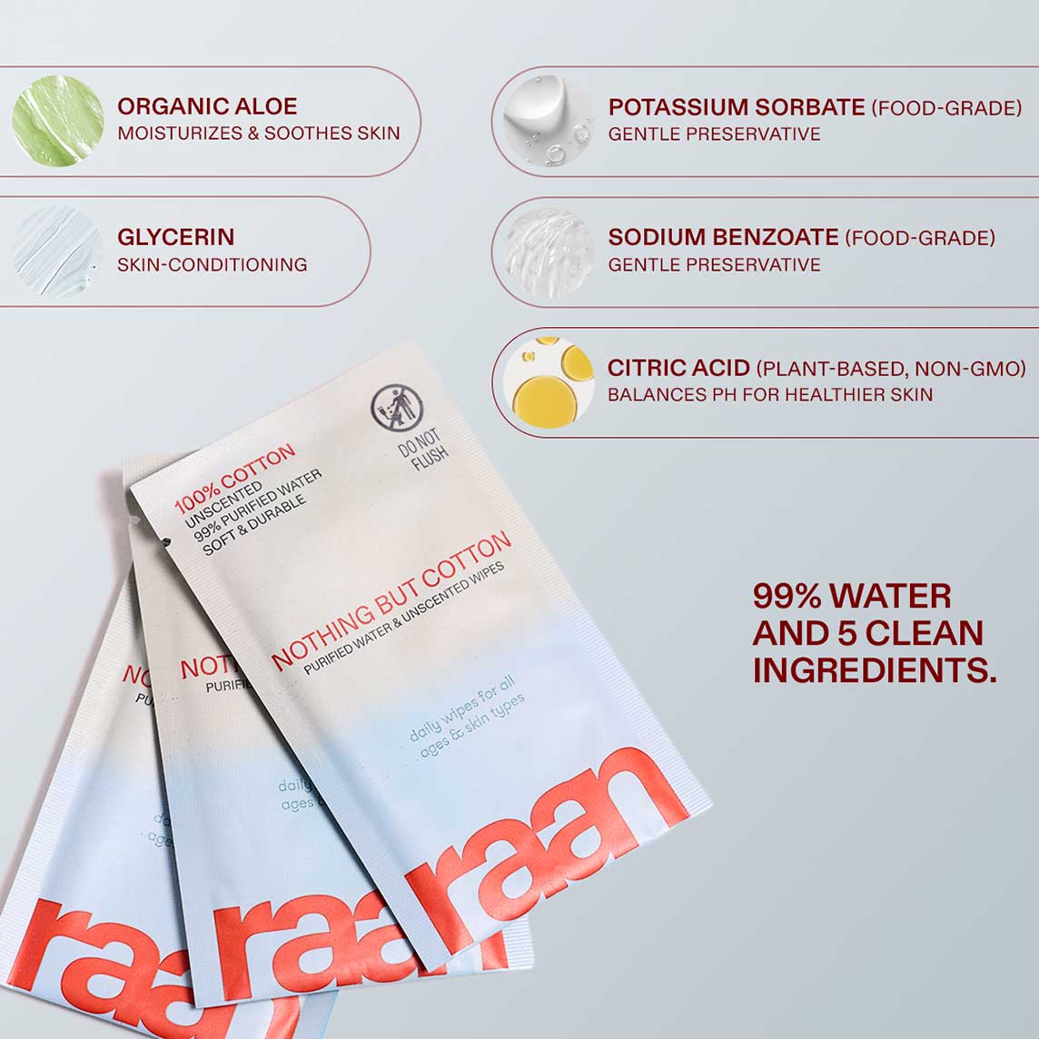 UNBLEACHED, 100% COTTON WATER WIPES. 10 POCKET WIPES