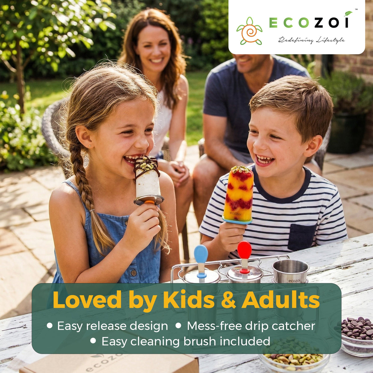 Ecozoi Stainless Steel Ice Pop Molds and Rack, Ice Cream Molds and Rounds with Reusable Stainless Steel Sticks