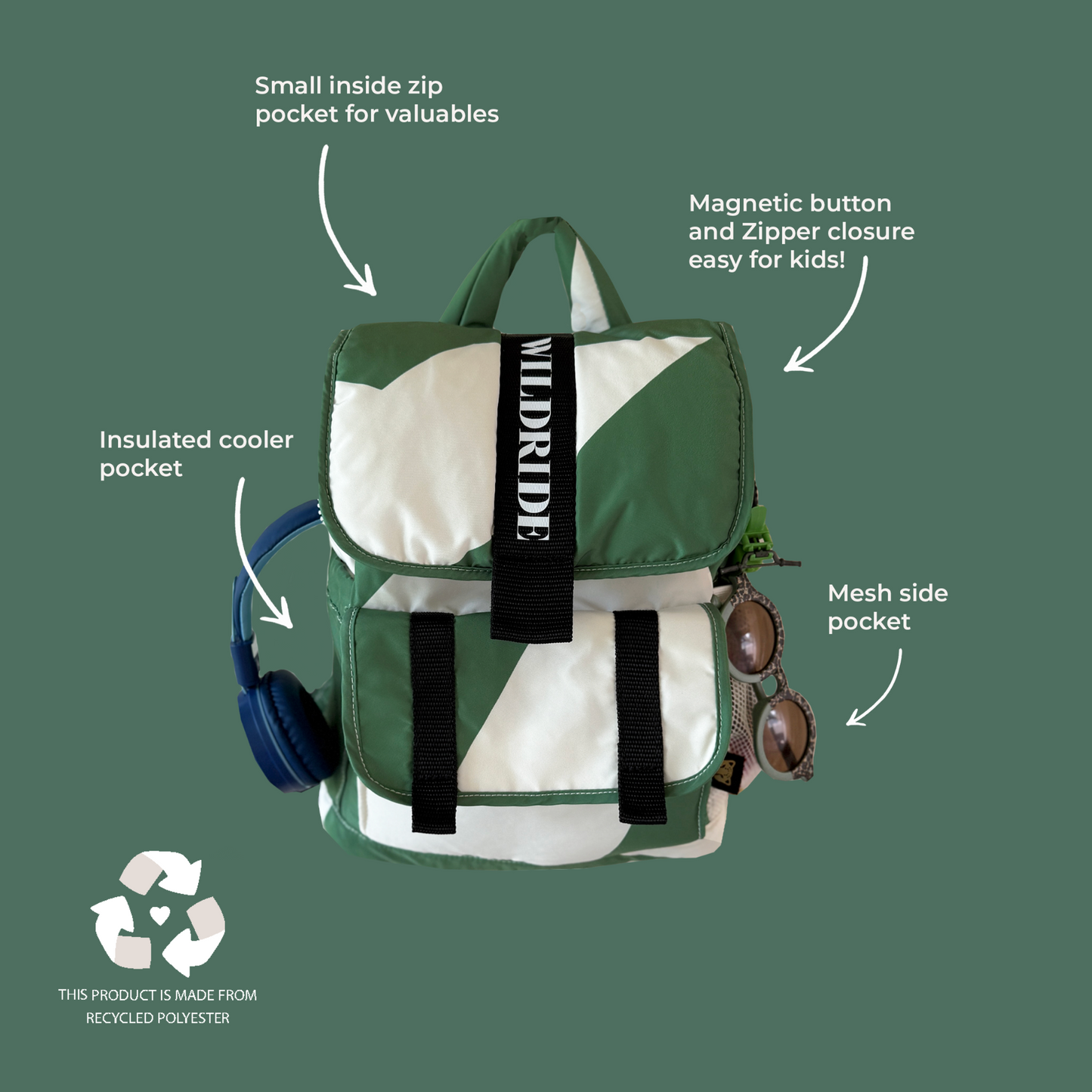 Recycled Kids Backpack Green Graphic