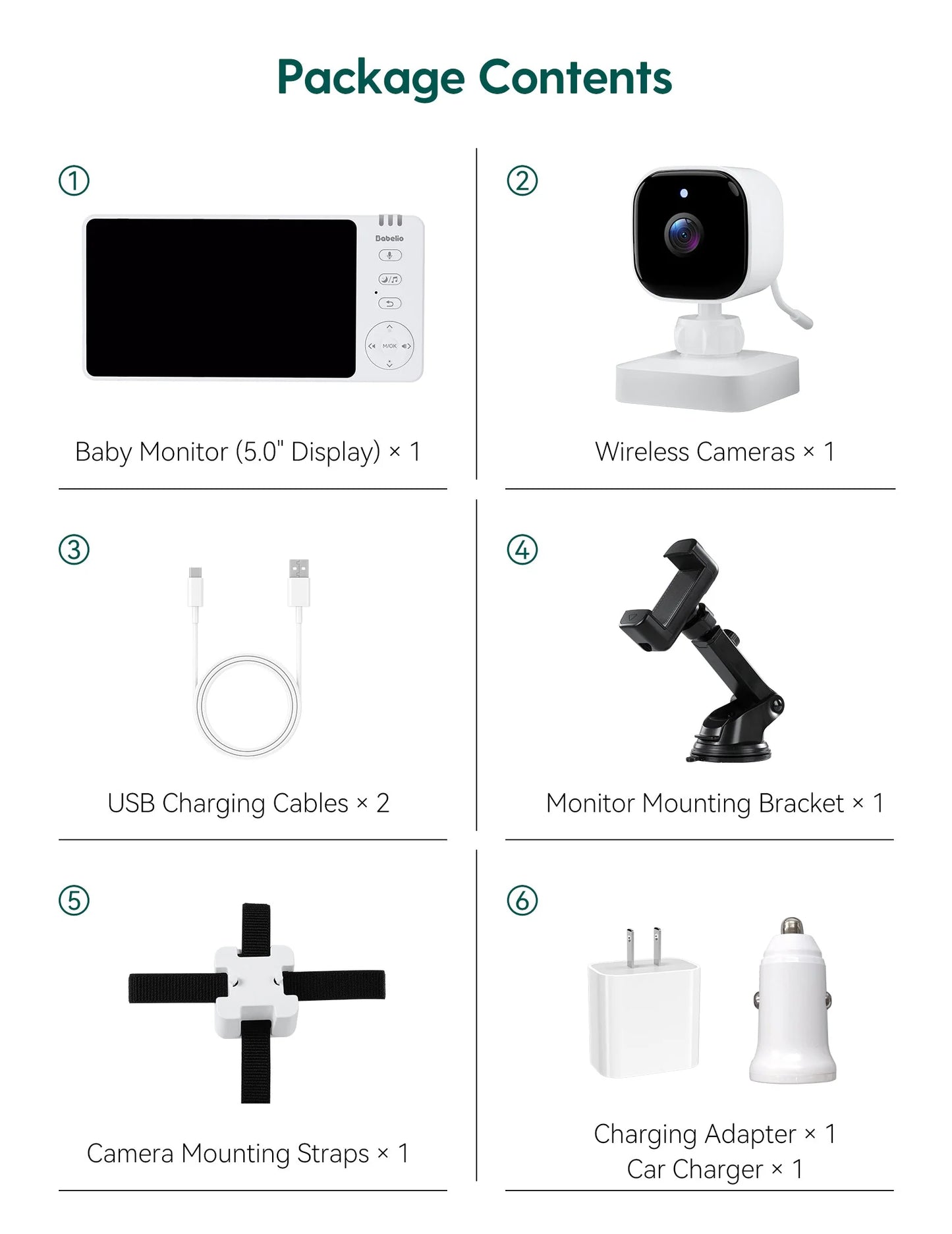 Wireless Baby Car Camera | 2-in-1 Baby Monitor with Night Vision, 8H Battery, 5” HD Display